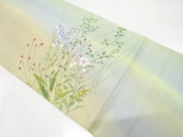 JAPANESE FUKURO OBI / HAND PAINTED / AUTUMN FLOWERS / ARTIST WORK